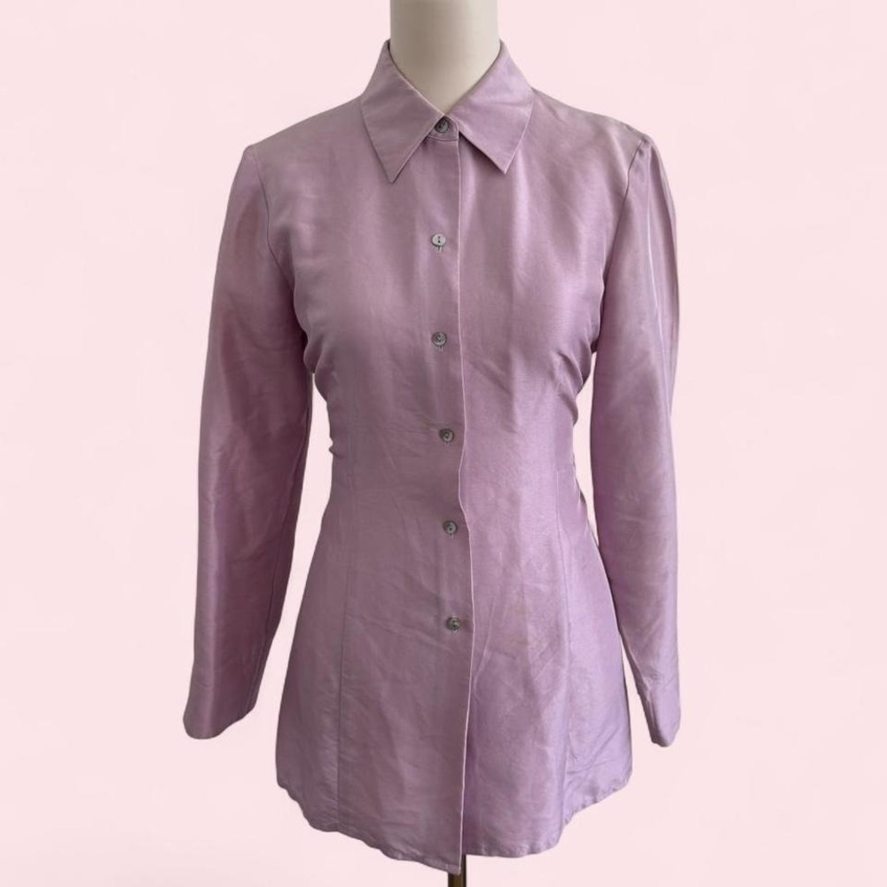 New York & Company‎ Lilac 100% Silk Button-Up Shirt — Size M